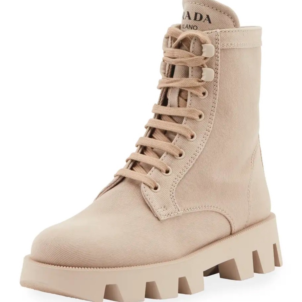 Prada Lug-Sole Canvas Combat Boots